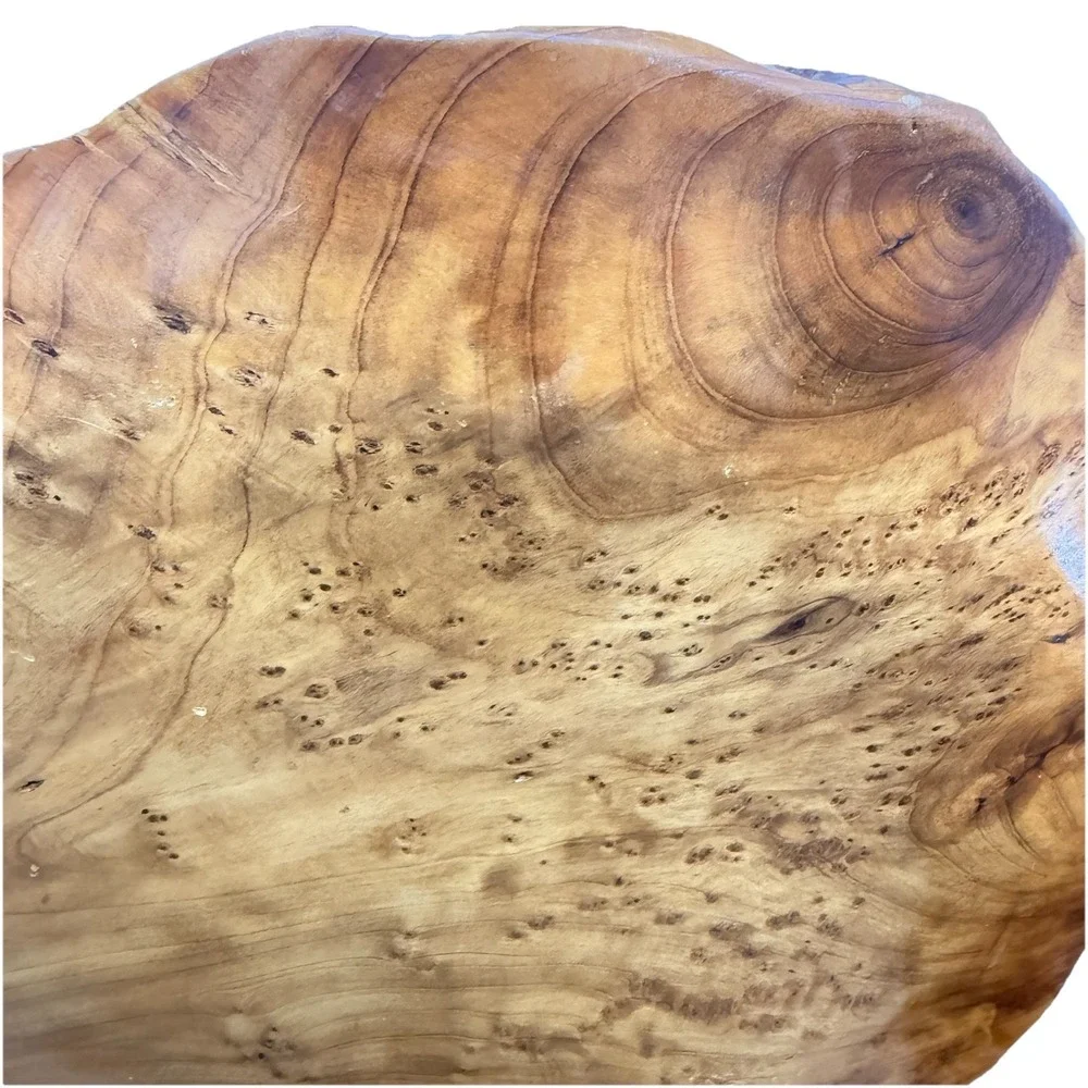 Vintage Teak Burl Wood Live Edge Tray Bowl Rustic Organic Modern Centerpiece 13